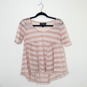 Tela Pink Striped Lace Babydoll Top
